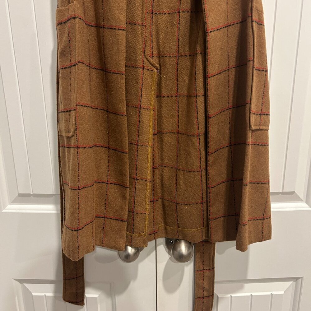 BCBGeneration Carmel Plaid Long Faux-Wool Tie Vest Shacket Women’s Size Small - Picture 5 of 10